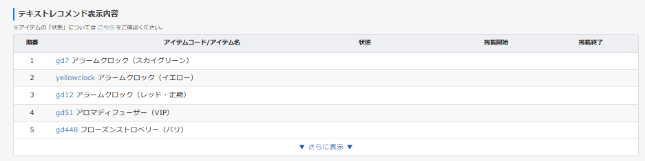 テキストレコメンド表示内容