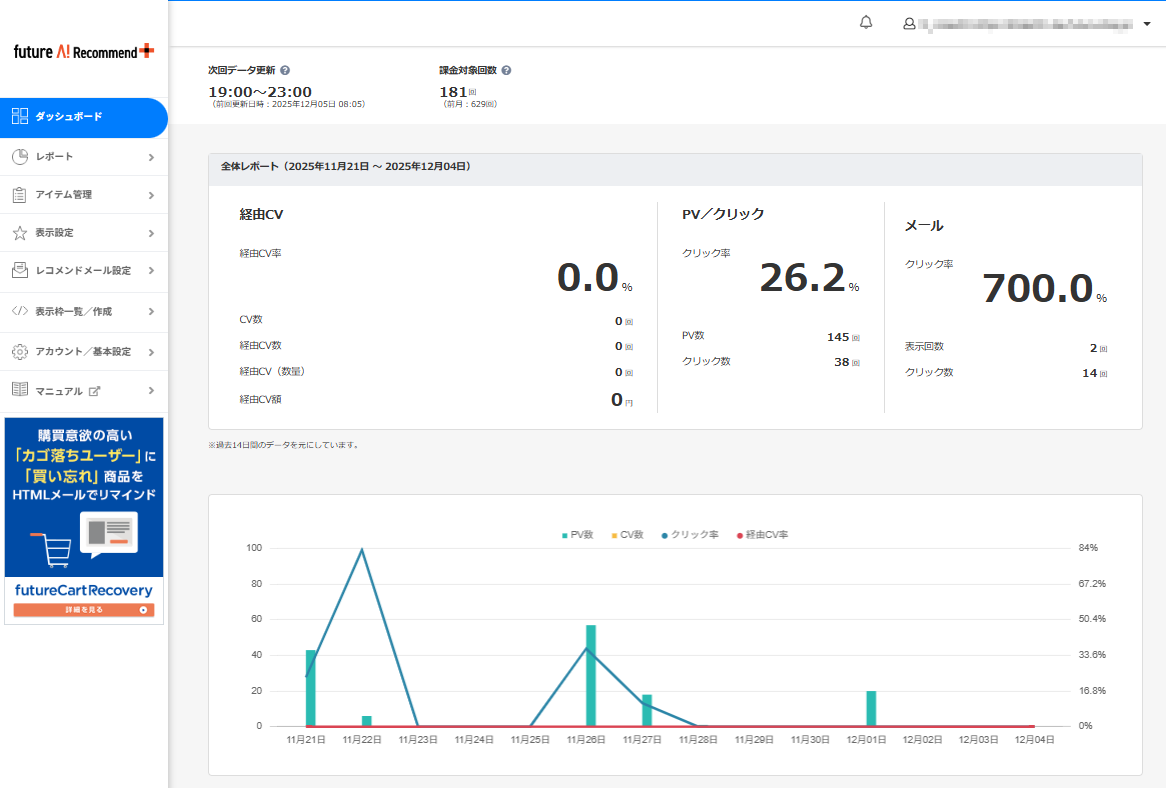 「ダッシュボード」画面