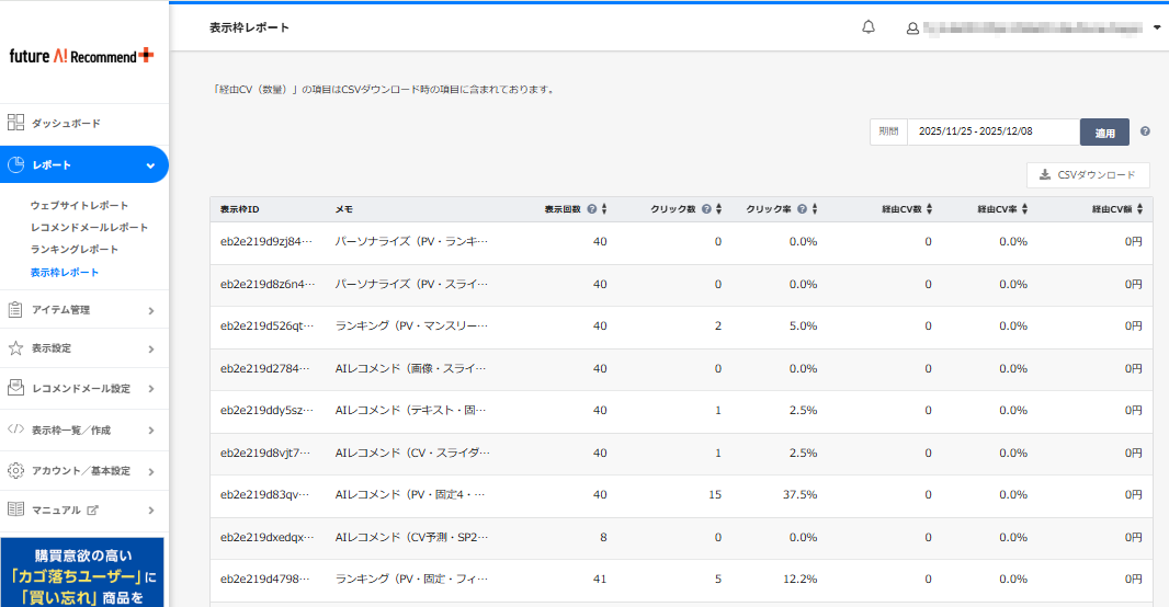 表示枠レポート