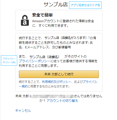 「Amazonサインイン画面」「サインイン確認画面」での表示例