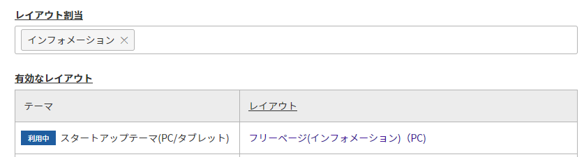 割当名を指定すると「有効なレイアウト」の表示が変わります。