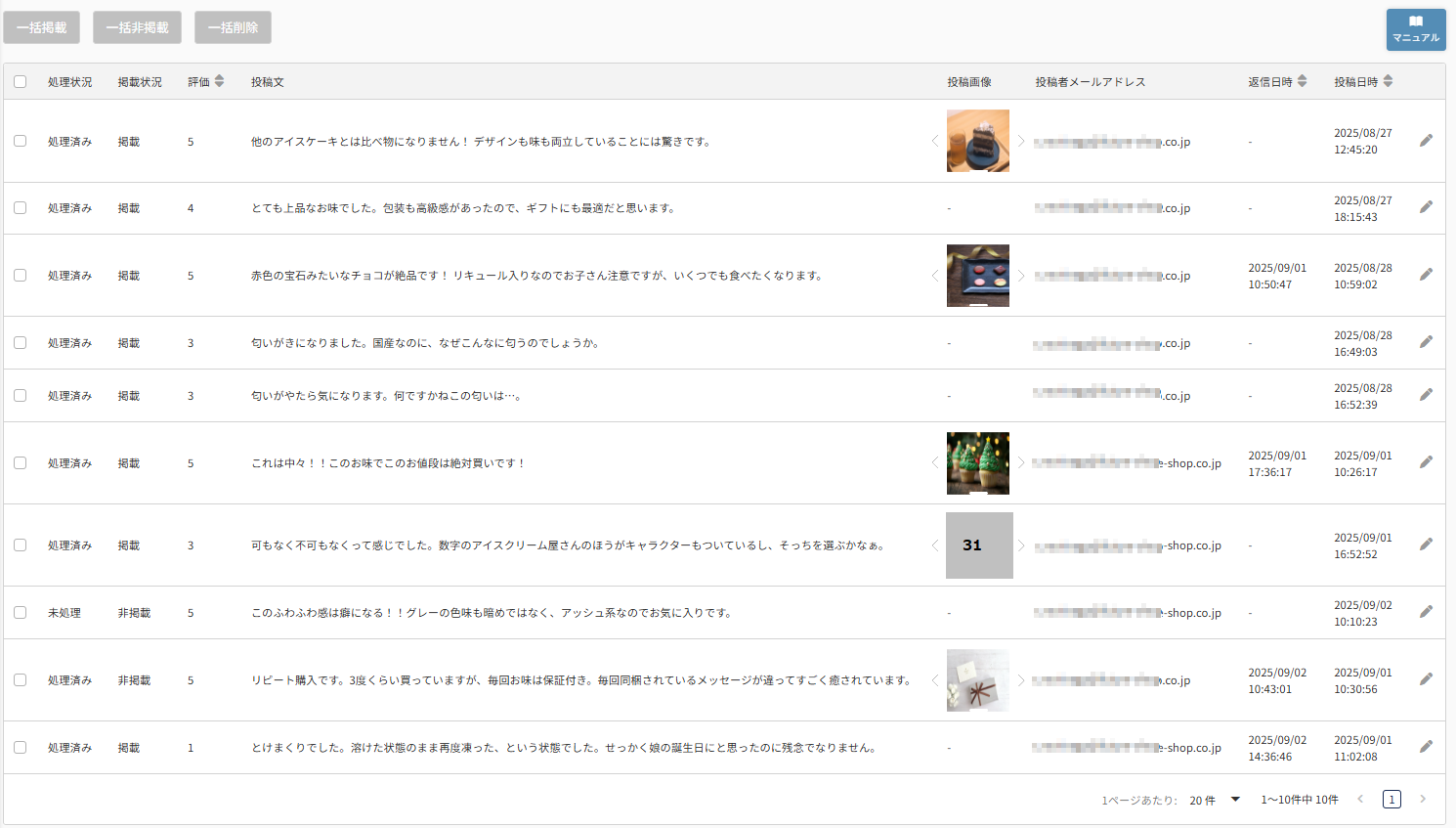 future Review管理画面 レビュー一覧