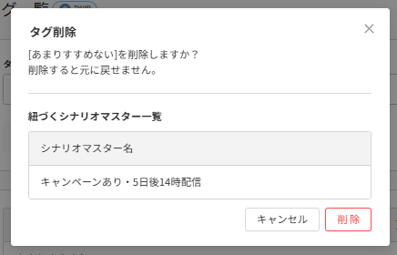 future Review管理画面 タグの削除モーダル