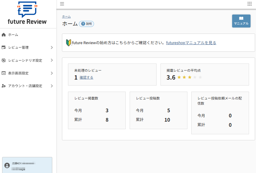 future Review管理画面 ホーム