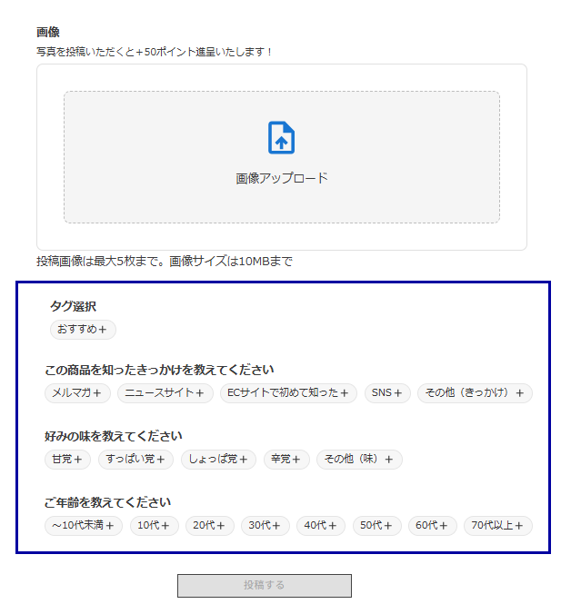 ［B］future Review管理画面の設定で表示されるコンテンツータグ選択あり