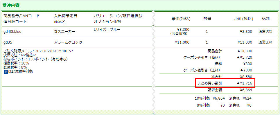 購入金額別割引額