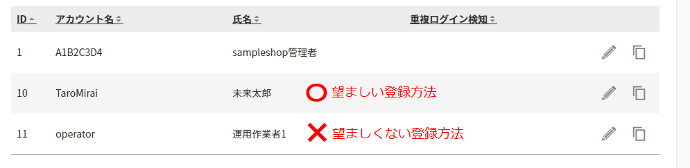 管理者アカウントの利用者が特定できるよう