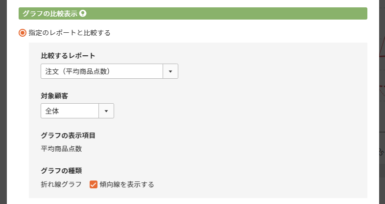 「注文（平均注文点数）」レポートと比較表示する