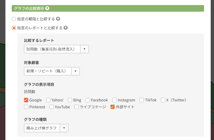 グラフの比較表示「指定のレポートと比較する」