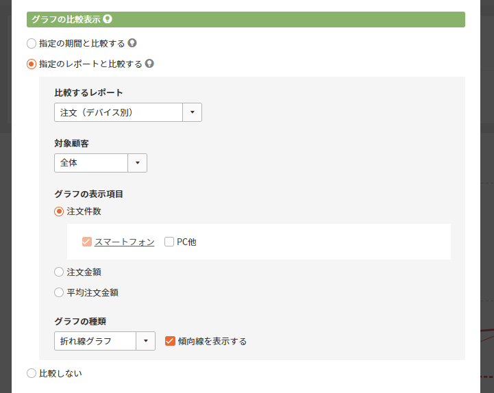 「注文（デバイス別）」レポートと比較表示する