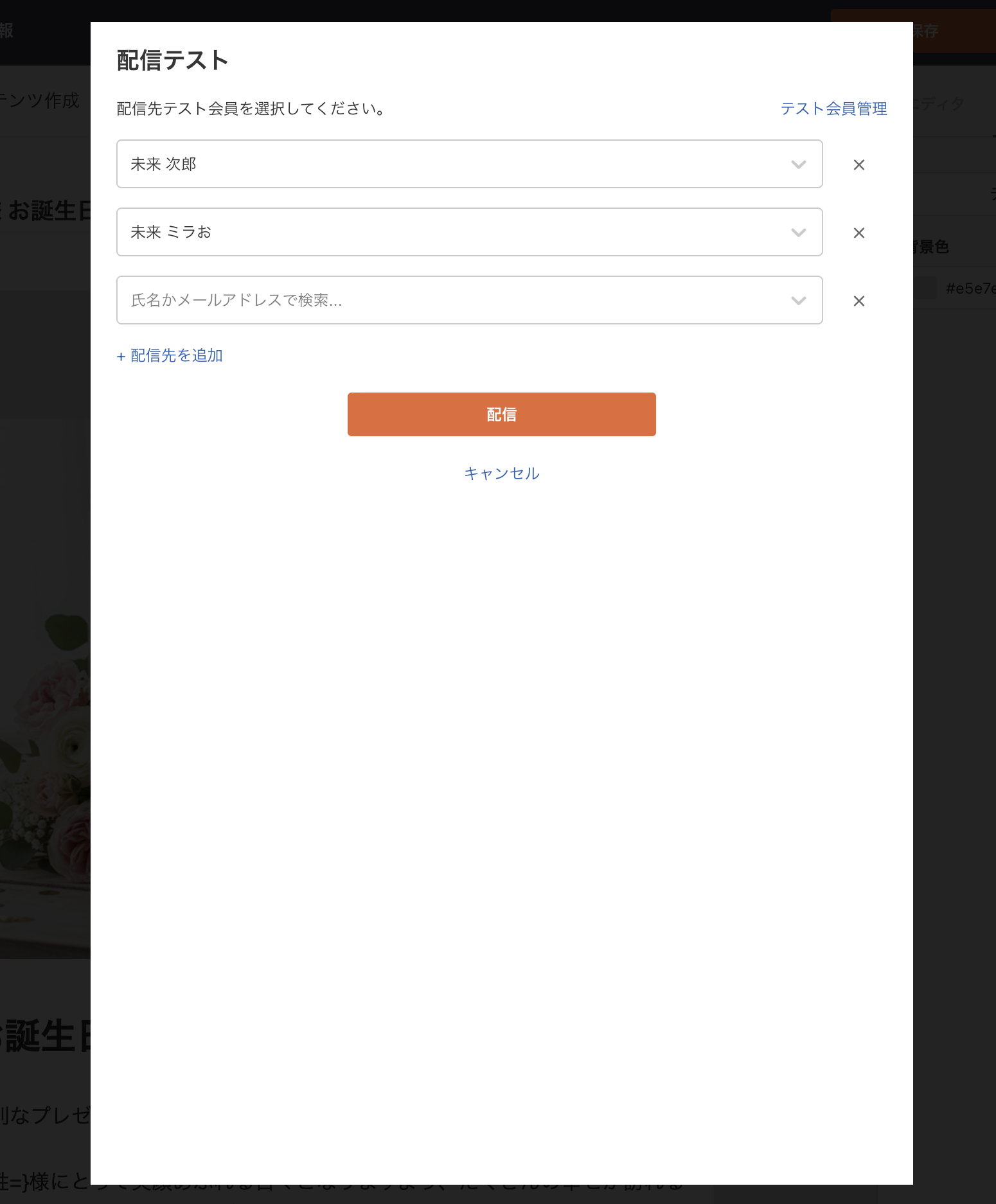 配信テストモーダル