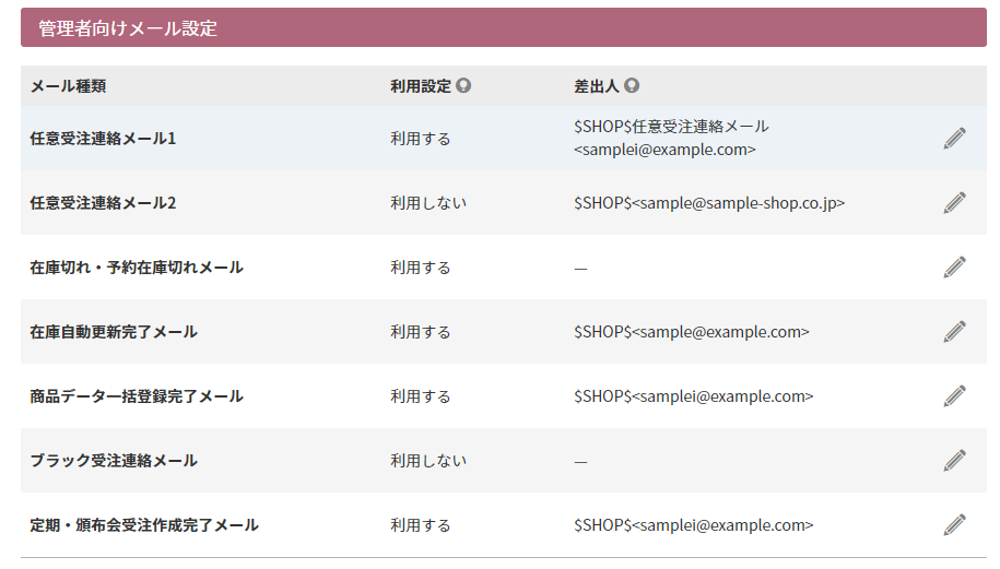 管理者向けメール設定