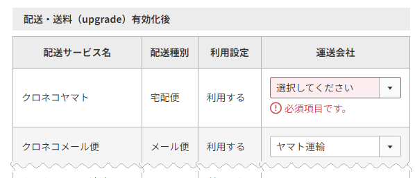 ［B］配送・送料（upgrade）切替え後