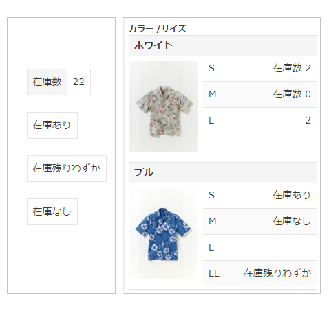 （左）バリエーションなし商品/（右）バリエーションあり商品