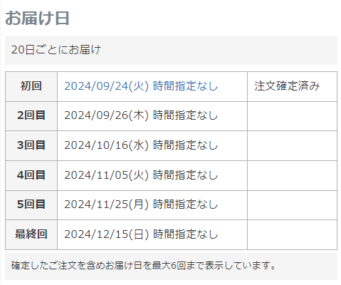 定期・頒布会申込履歴詳細「お届け日